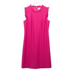 J CREW Ruffle Neck Suit Sheath Dress‎ Flamingo Pink Brunch Office Party Sz 4